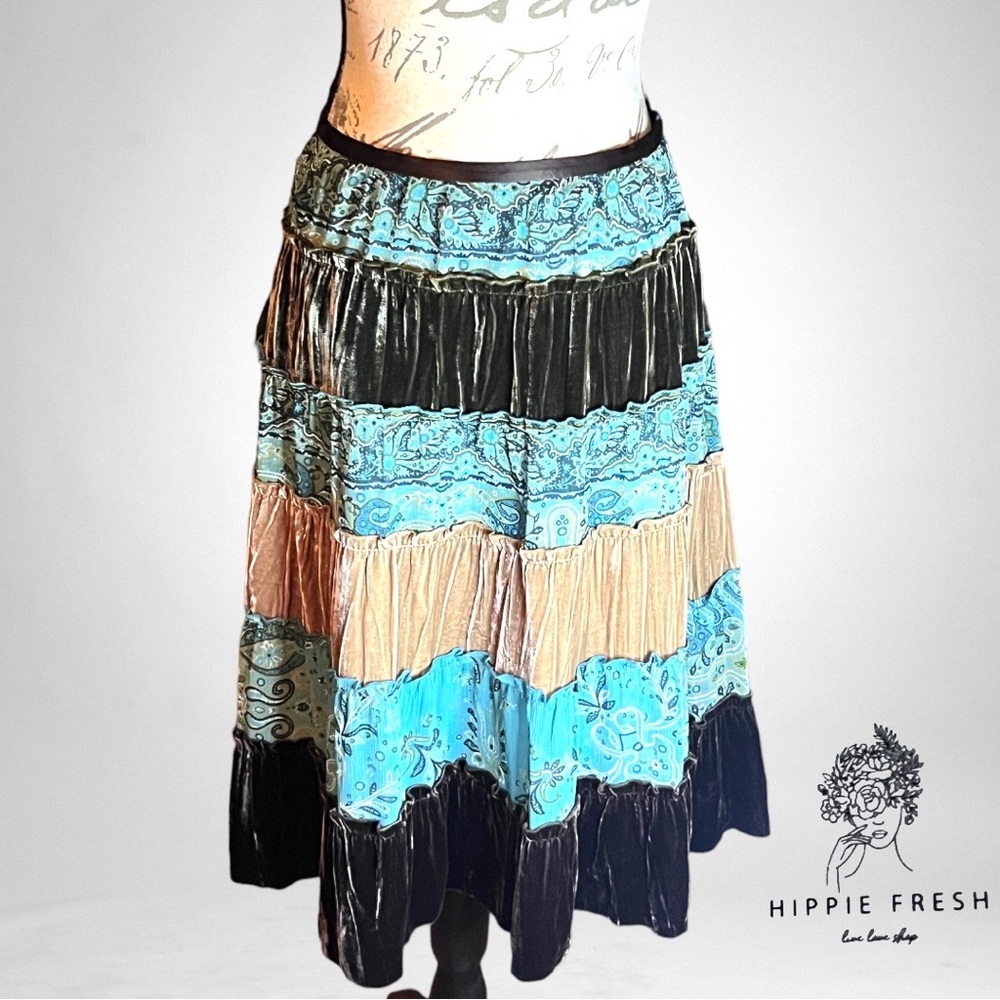 Antonio Melani Velvet And Miced Print Alternating Tiered A-Line Skirt Size 14